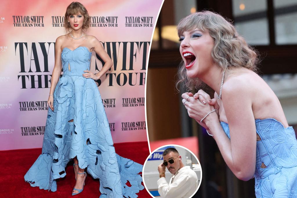 Taylor Swift makes surprise appearance at ‘Eras Tour’ movie premiere without Travis Kelce