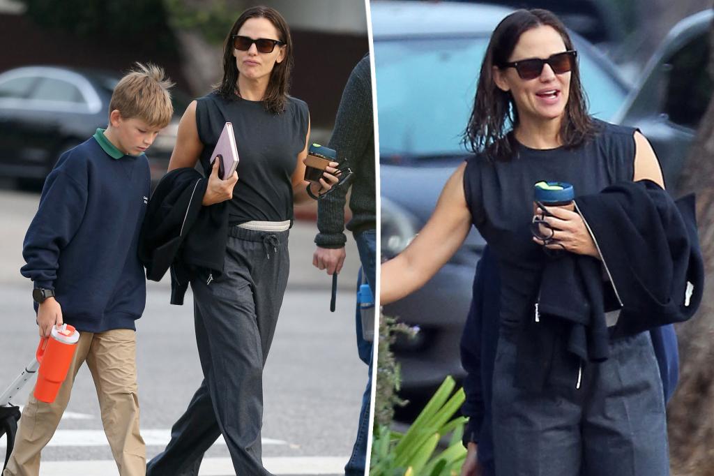 Jennifer Garner’s son, Samuel, 11, is almost as tall as mom during morning outing