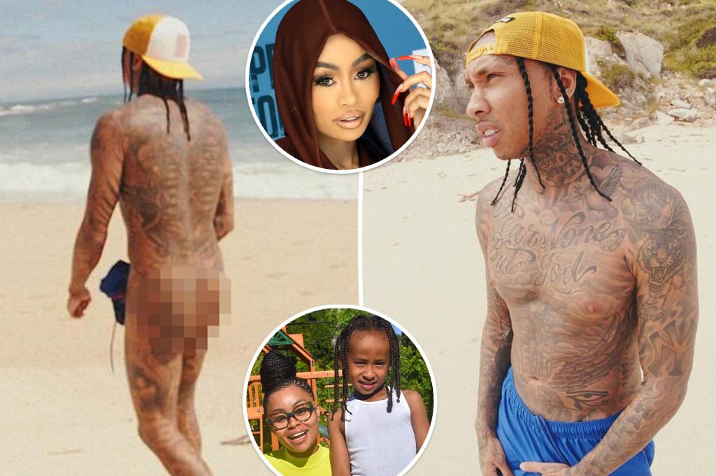 Tyga bares his tattooed butt on the beach amid custody battle with Blac Chyna: ‘Kiss my ass’