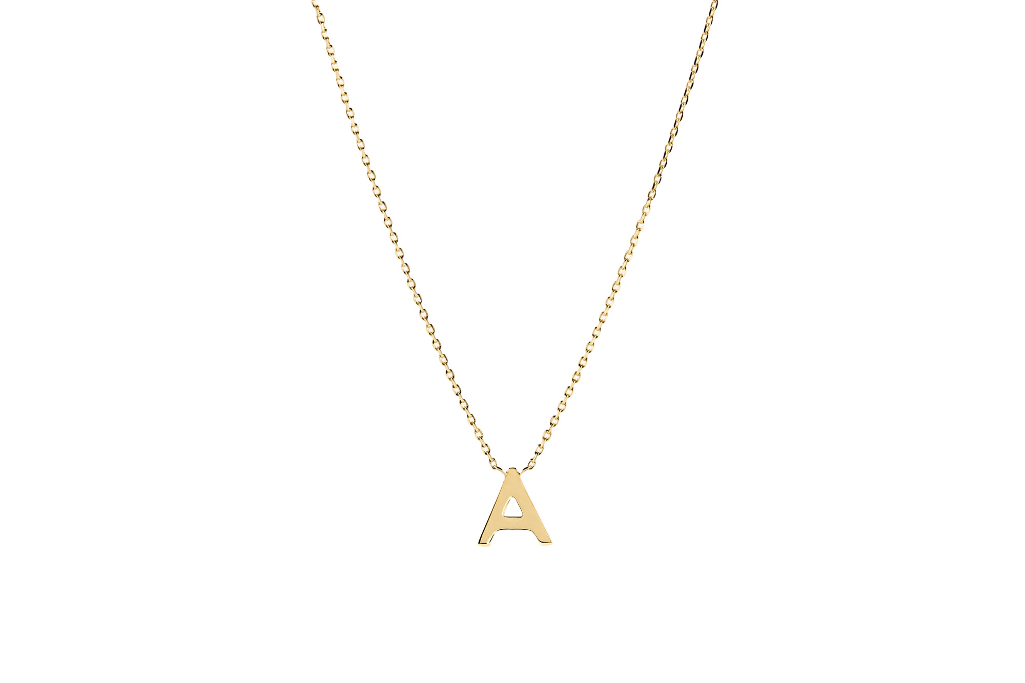 A gold "A" initial necklace