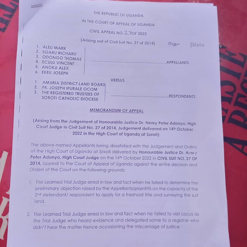 No Retreat No Surrender as Land Battle Between Amuria Clan leaders, Land Board and Soroti Catholic Diocese Rages On
