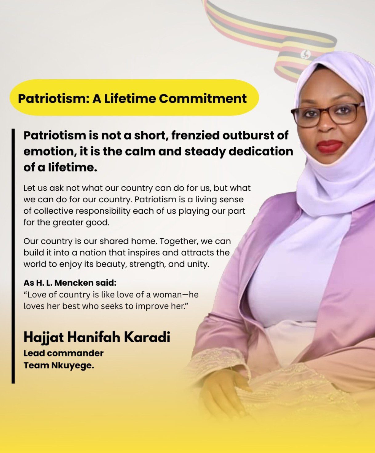 Patriotism is a life time commitment says Hajjat Hanifah Karadi